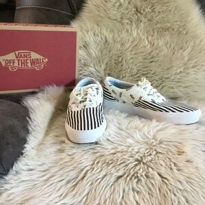 Vans Black and White Striped Canvas Shoes